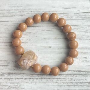 Tan Beaded Bracelet with Stone Accent